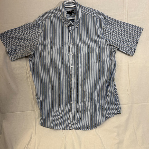 Men's Short Sleeve Casual Button Down Blue Striped Shirt by David Taylor XL - Picture 1 of 5